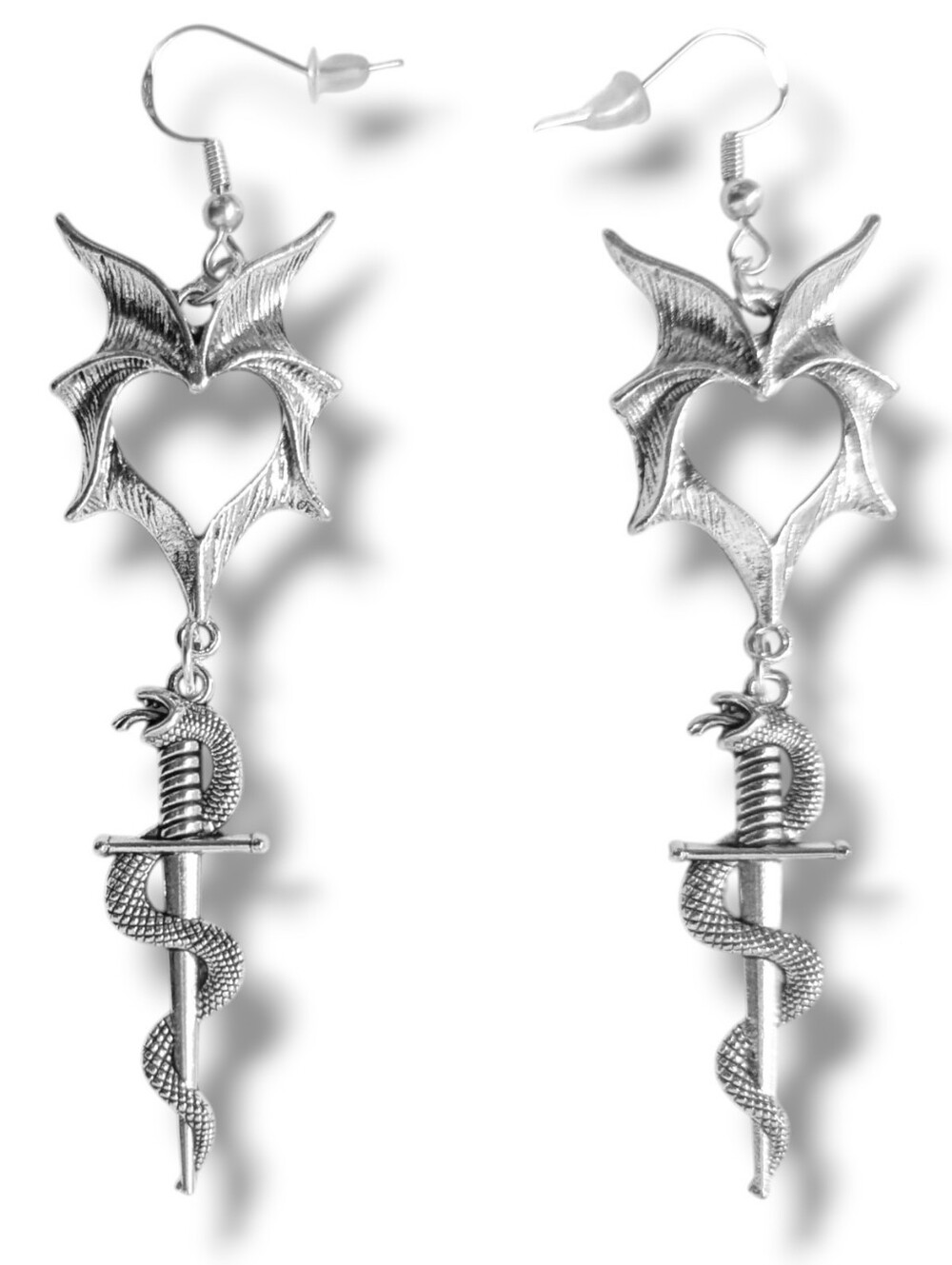 NWT Handmade Silver Bat Wing Silver Snake Sword Earrings